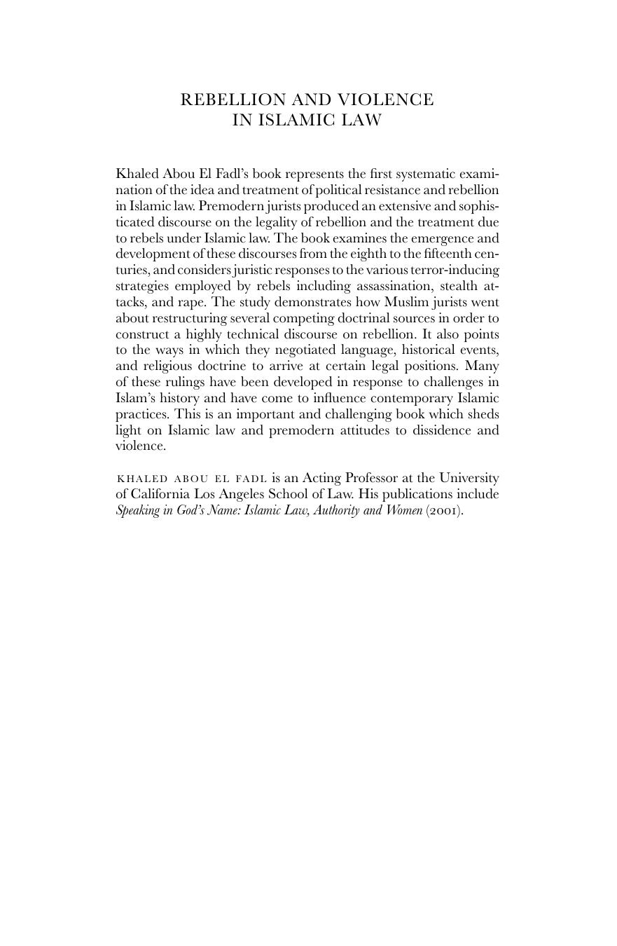 Rebellion and Violence in Islamic Law by Khaled Abou El Fadl