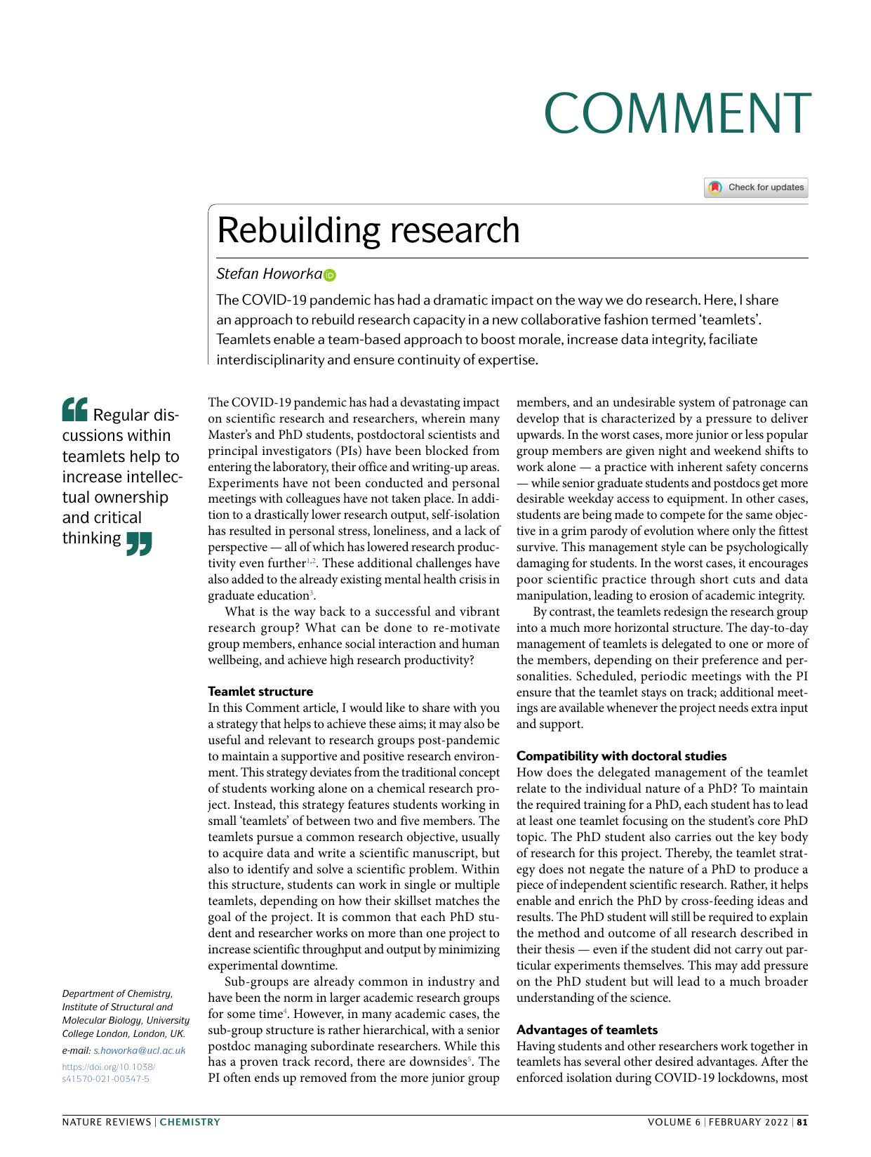 Rebuilding research by Stefan Howorka