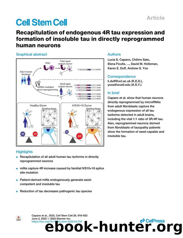 Recapitulation of endogenous 4R tau expression and formation of insoluble tau in directly reprogrammed human neurons by unknow