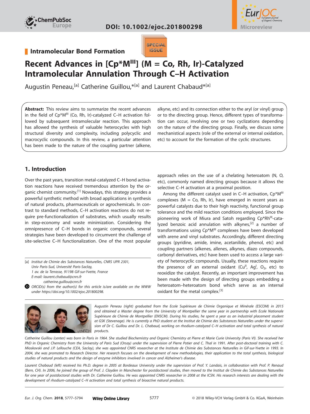 Recent Advances in [Cp*M<sup>III<sup>] (M = Co, Rh, Ir)‐Catalyzed Intramolecular Annulation Through C–H Activation by Unknown