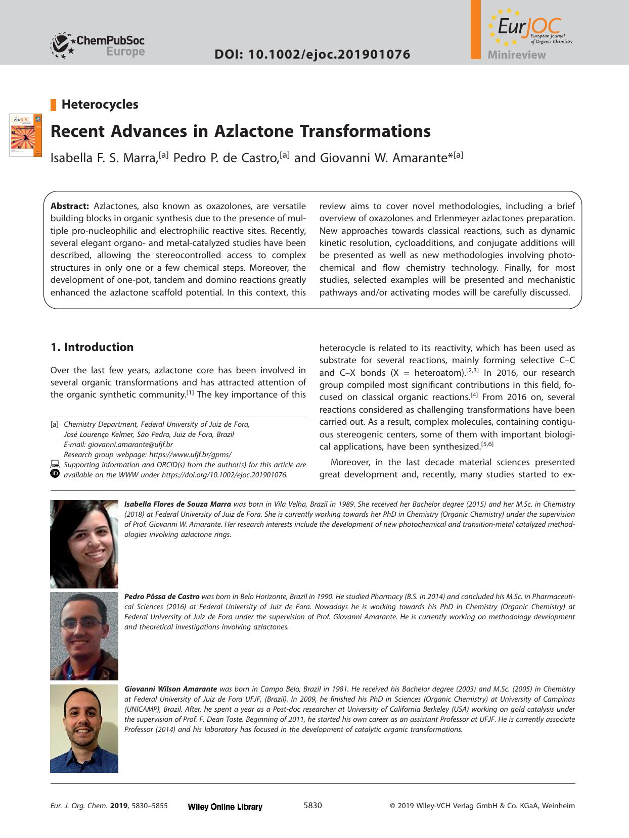 Recent Advances in Azlactone Transformations by Unknown