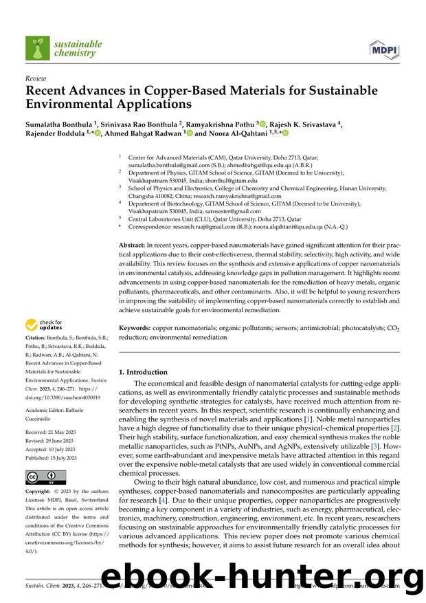 Recent Advances in Copper-Based Materials for Sustainable Environmental Applications by unknow