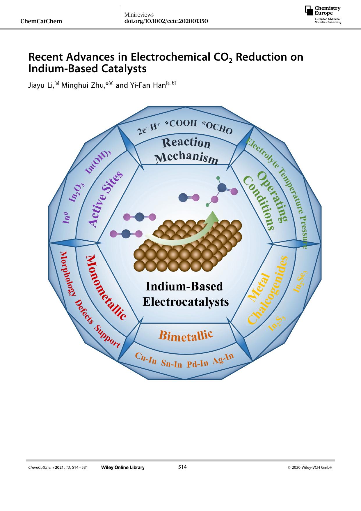 Recent Advances in Electrochemical CO2 Reduction on IndiumâBased Catalysts by Unknown