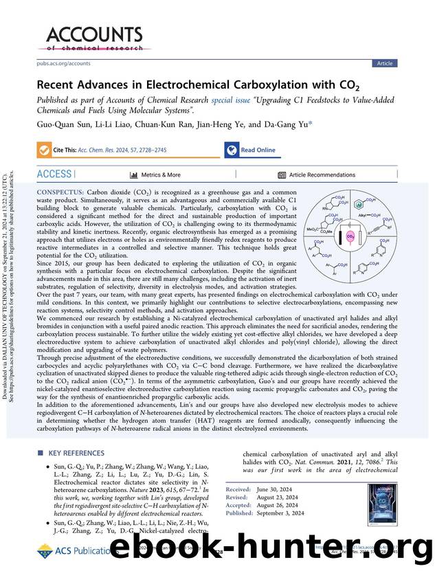 Recent Advances in Electrochemical Carboxylation with CO2 by Guo-Quan Sun Li-Li Liao Chuan-Kun Ran Jian-Heng Ye & Da-Gang Yu