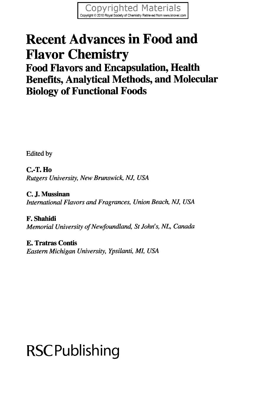 Recent Advances in Food and Flavor Chemistry (2010) by 4<8=8AB@0B>@
