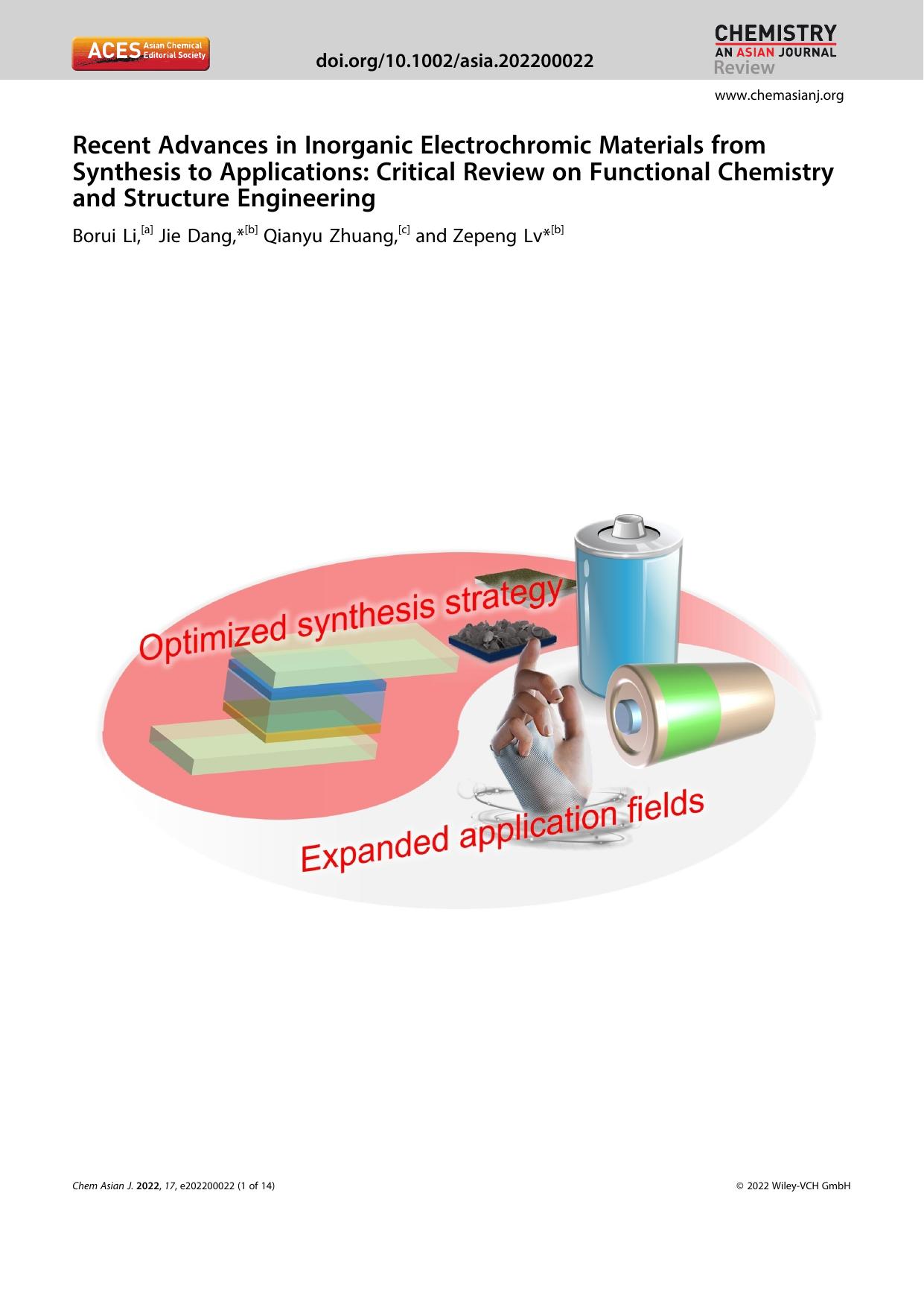 Recent Advances in Inorganic Electrochromic Materials from Synthesis to Applications: Critical Review on Functional Chemistry and Structure Engineering by Unknown