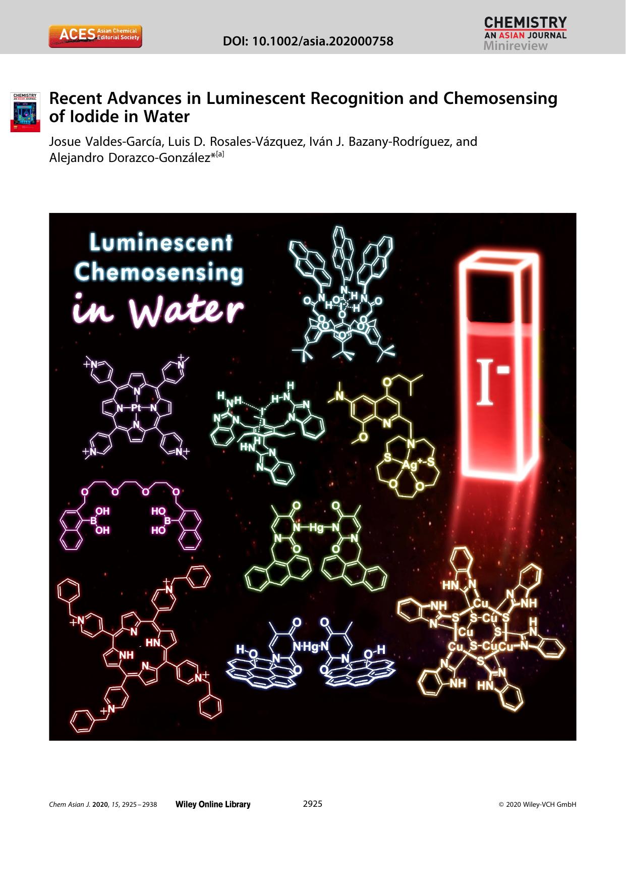 Recent Advances in Luminescent Recognition and Chemosensing of Iodide in Water by Unknown