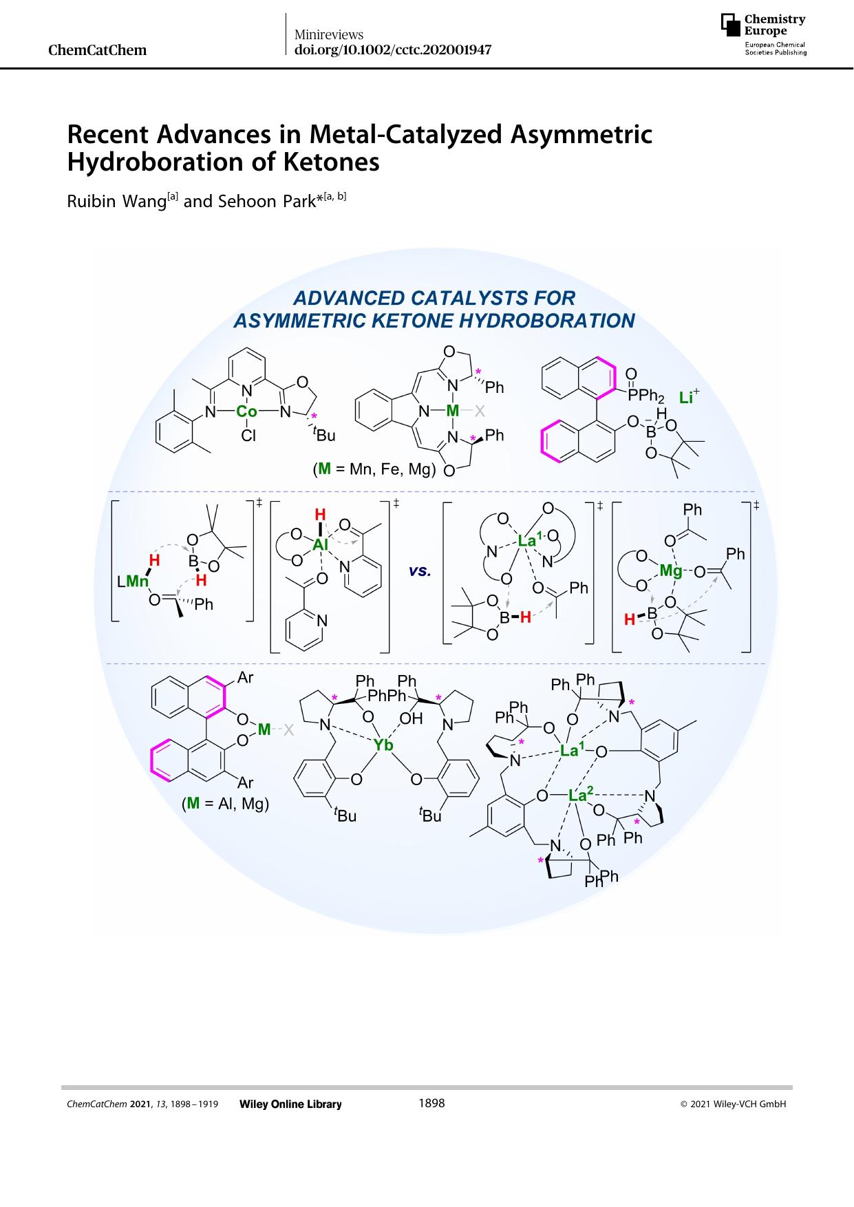 Recent Advances in MetalâCatalyzed Asymmetric Hydroboration of Ketones by Unknown