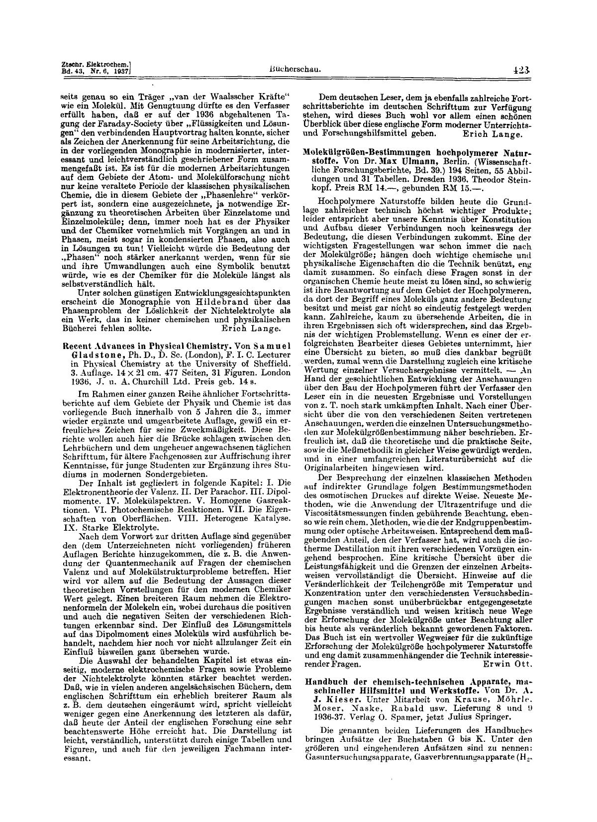 Recent Advances in Physical Chemistry. Von Samuel Gladstone, Ph. D., D. Sc. (London), F. I. C. Lecturer in Physical Chemistry at the University of Sheffield. 3. Auflage. 14 × 21 c by Unknown