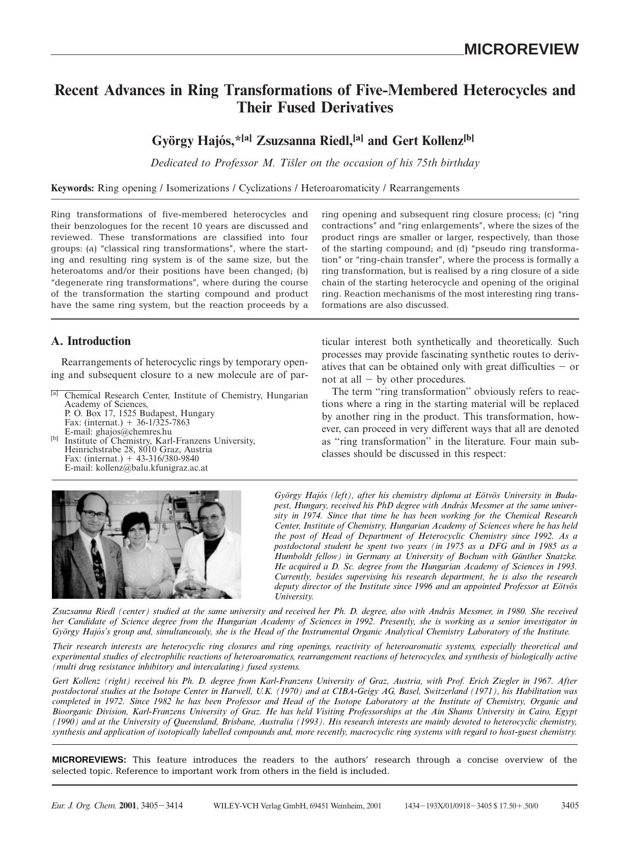 Recent Advances in Ring Transformations of Five-Membered Heterocycles and Their Fused Derivatives by Unknown