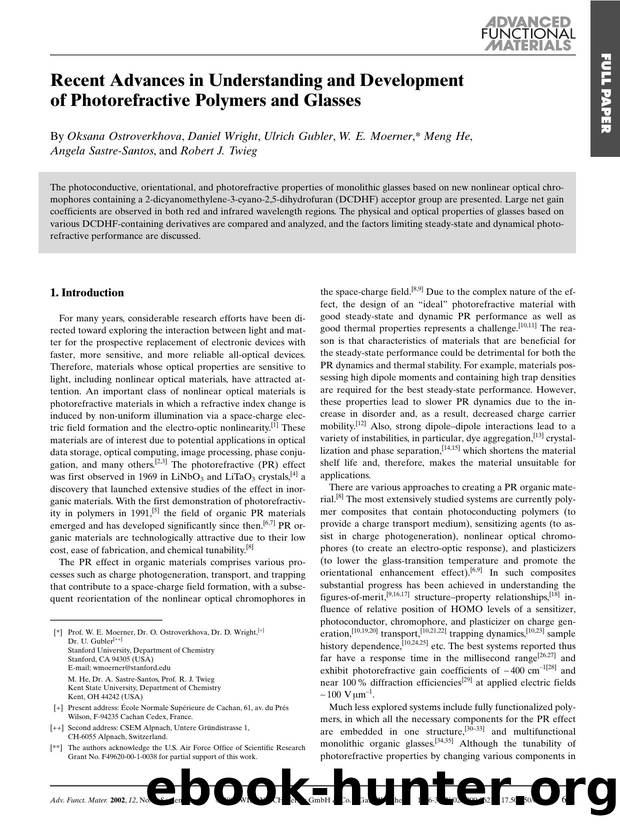 Recent Advances in Understanding and Development of Photorefractive Polymers and Glasses by Unknown