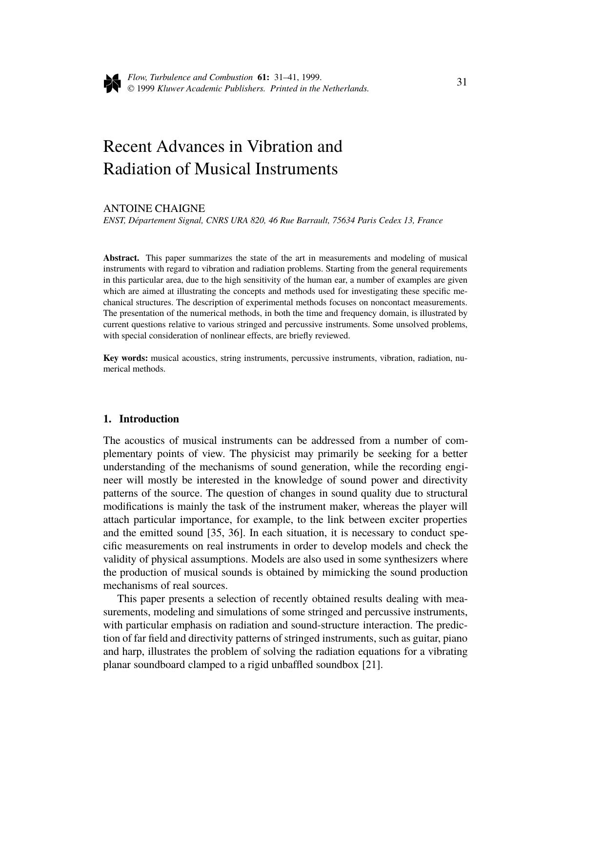 Recent Advances in Vibration and Radiation of Musical Instruments by Unknown