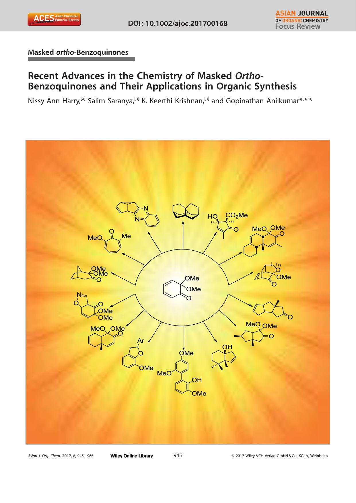 Recent Advances in the Chemistry of Masked OrthoâBenzoquinones and Their Applications in Organic Synthesis by Unknown