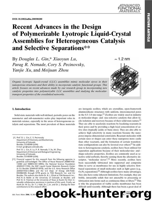 Recent Advances in the Design of Polymerizable Lyotropic Liquid-Crystal Assemblies for Heterogeneous Catalysis and Selective Separations by Unknown