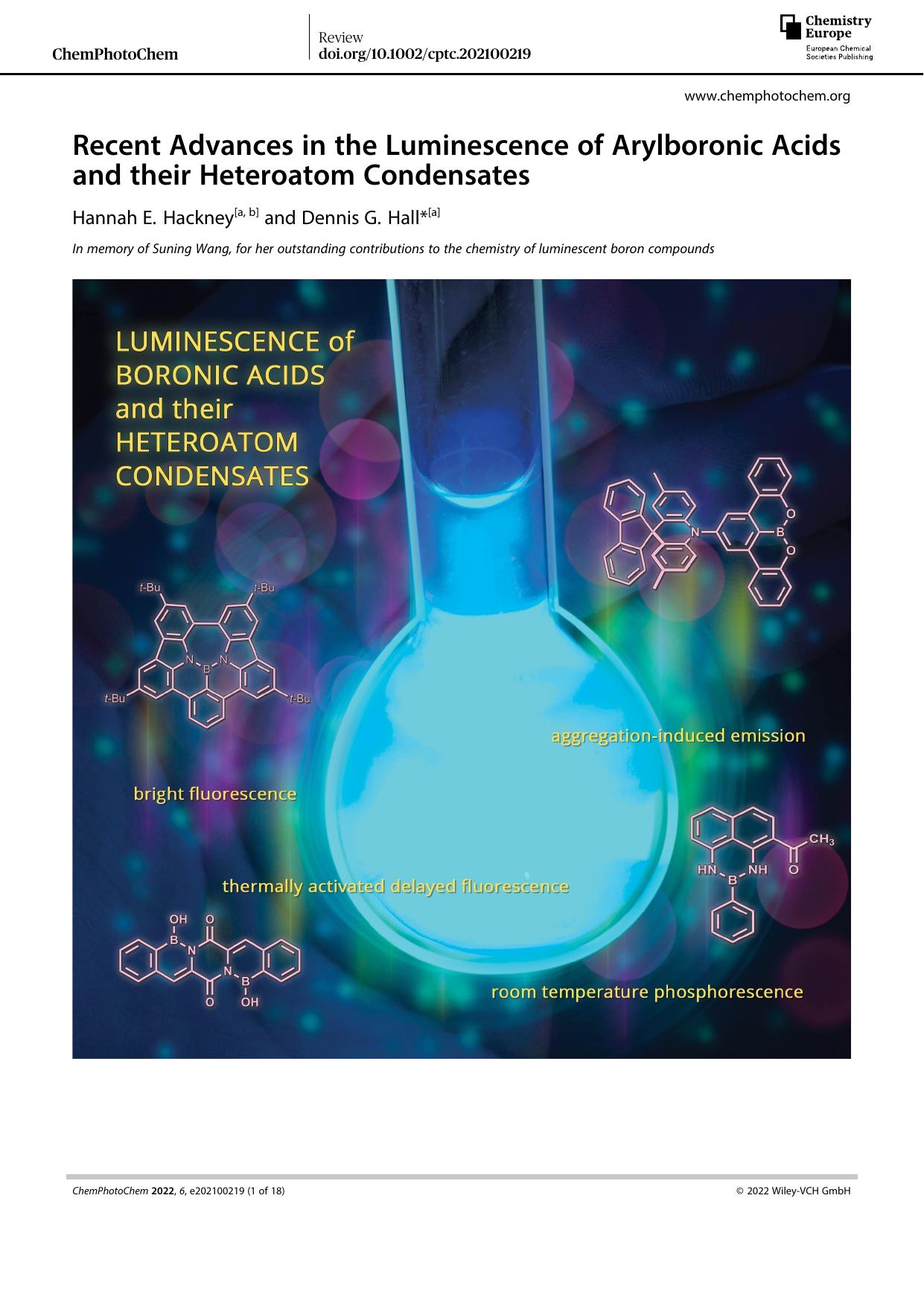 Recent Advances in the Luminescence of Arylboronic Acids and their Heteroatom Condensates by Unknown