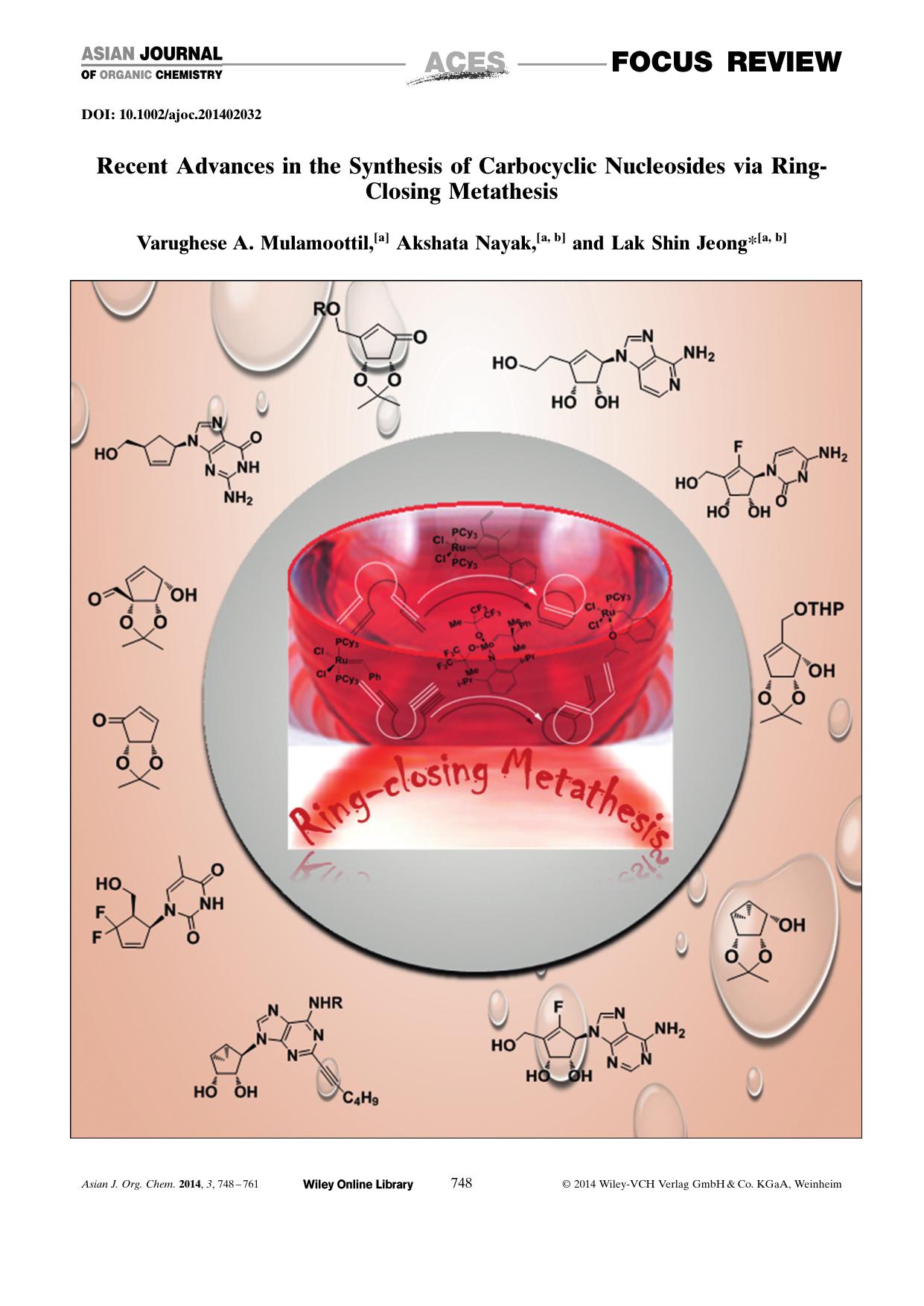 Recent Advances in the Synthesis of Carbocyclic Nucleosides via RingClosing Metathesis by Unknown