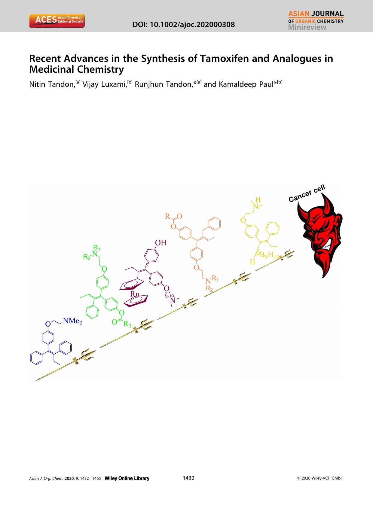 Recent Advances in the Synthesis of Tamoxifen and Analogues in Medicinal Chemistry by Unknown