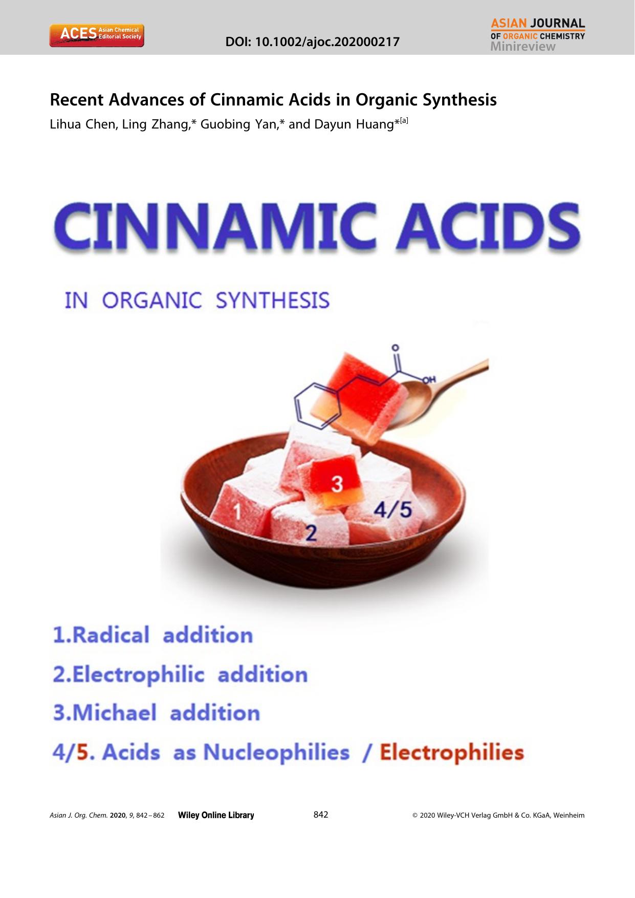 Recent Advances of Cinnamic Acids in Organic Synthesis by Unknown