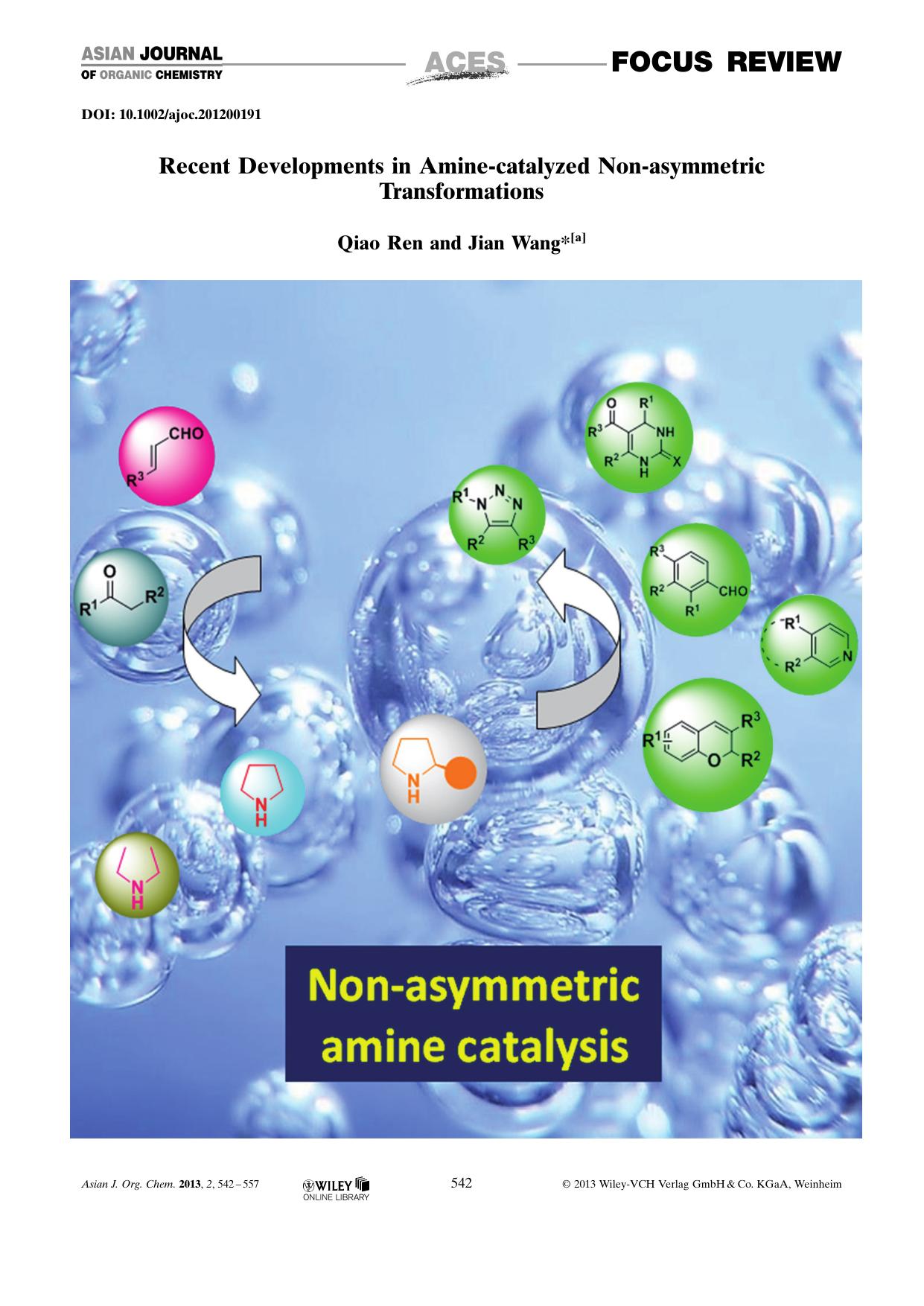 Recent Developments in Aminecatalyzed Nonasymmetric Transformations by Unknown