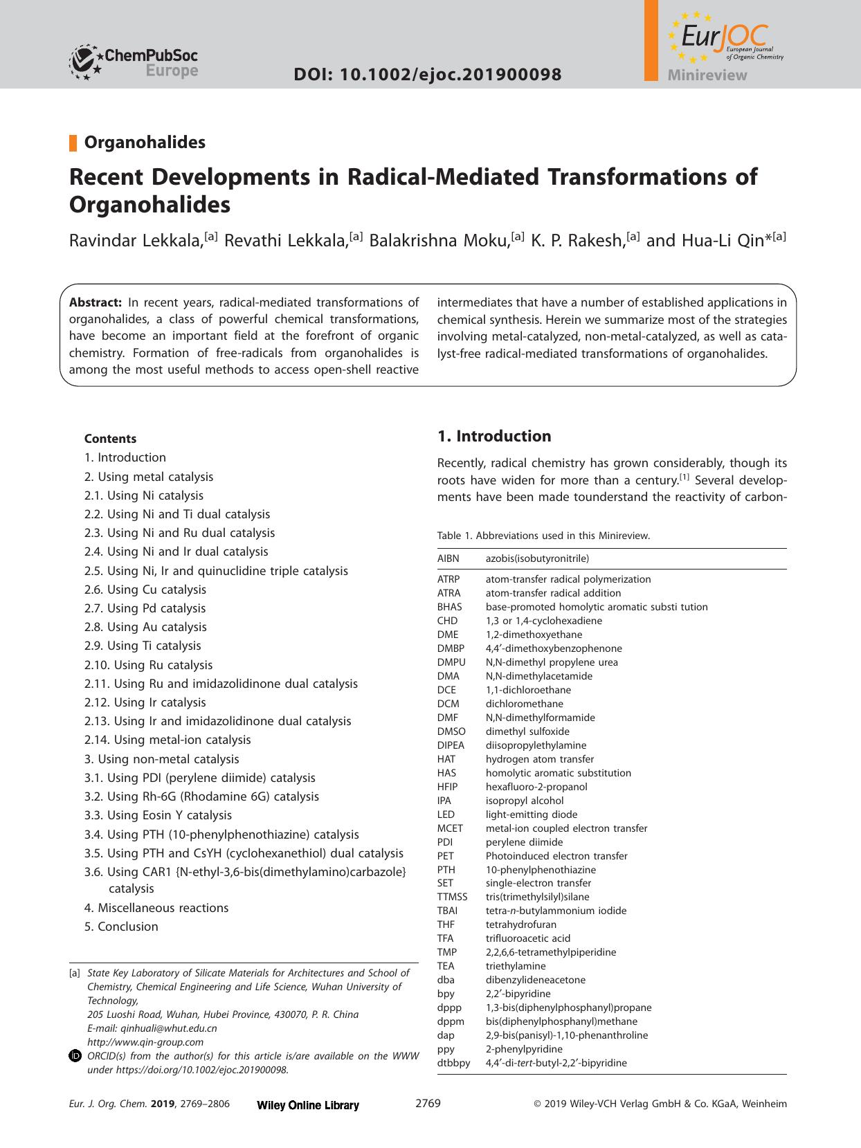 Recent Developments in Radical‐Mediated Transformations of Organohalides by Unknown