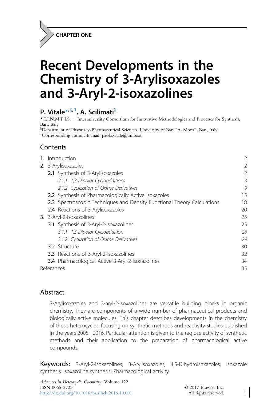 Recent Developments in the Chemistry of 3-Arylisoxazoles and 3-Aryl-2-isoxazolines by P. Vitale & A. Scilimati