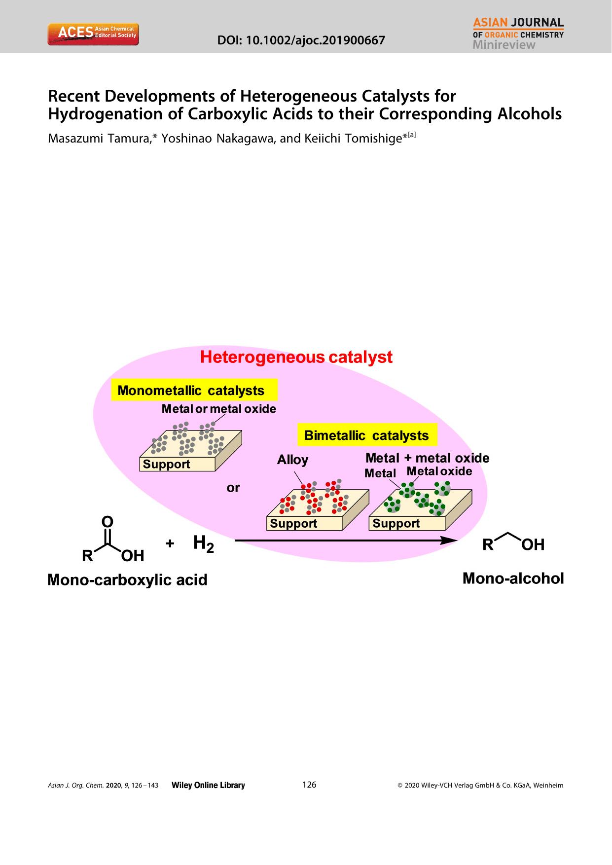 Recent Developments of Heterogeneous Catalysts for Hydrogenation of Carboxylic Acids to their Corresponding Alcohols by Unknown