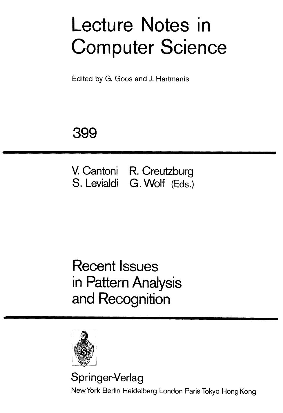 Recent Issues in Pattern Analysis and Recognition by unknow