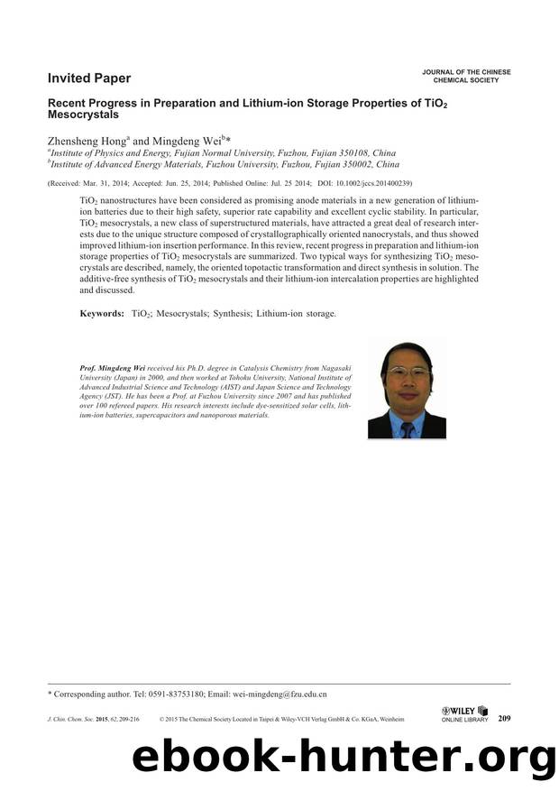 Recent Progress in Preparation and Lithiumion Storage Properties of TiO2 Mesocrystals by Unknown