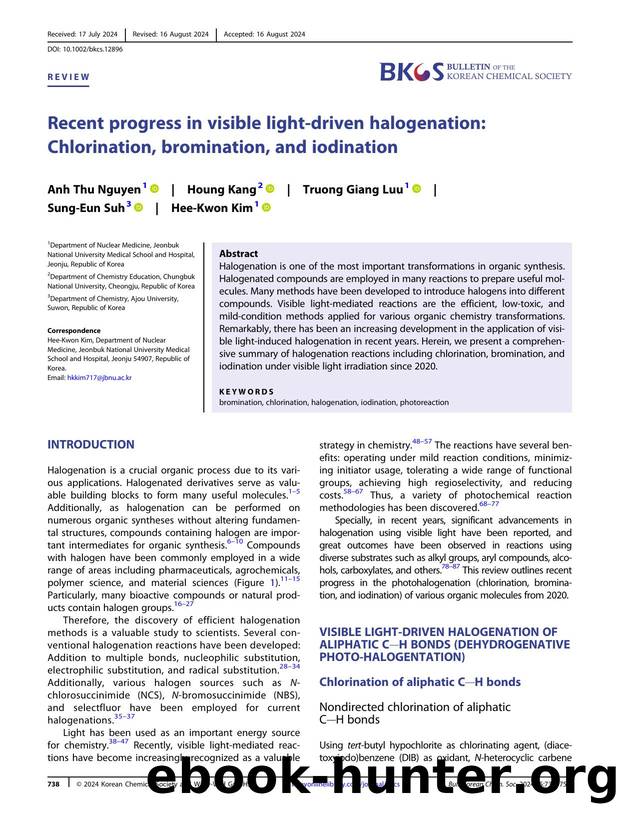 Recent Progress in VisibleâLightâDriven Halogenation: Chlorination, Bromination, and Iodination by Unknown