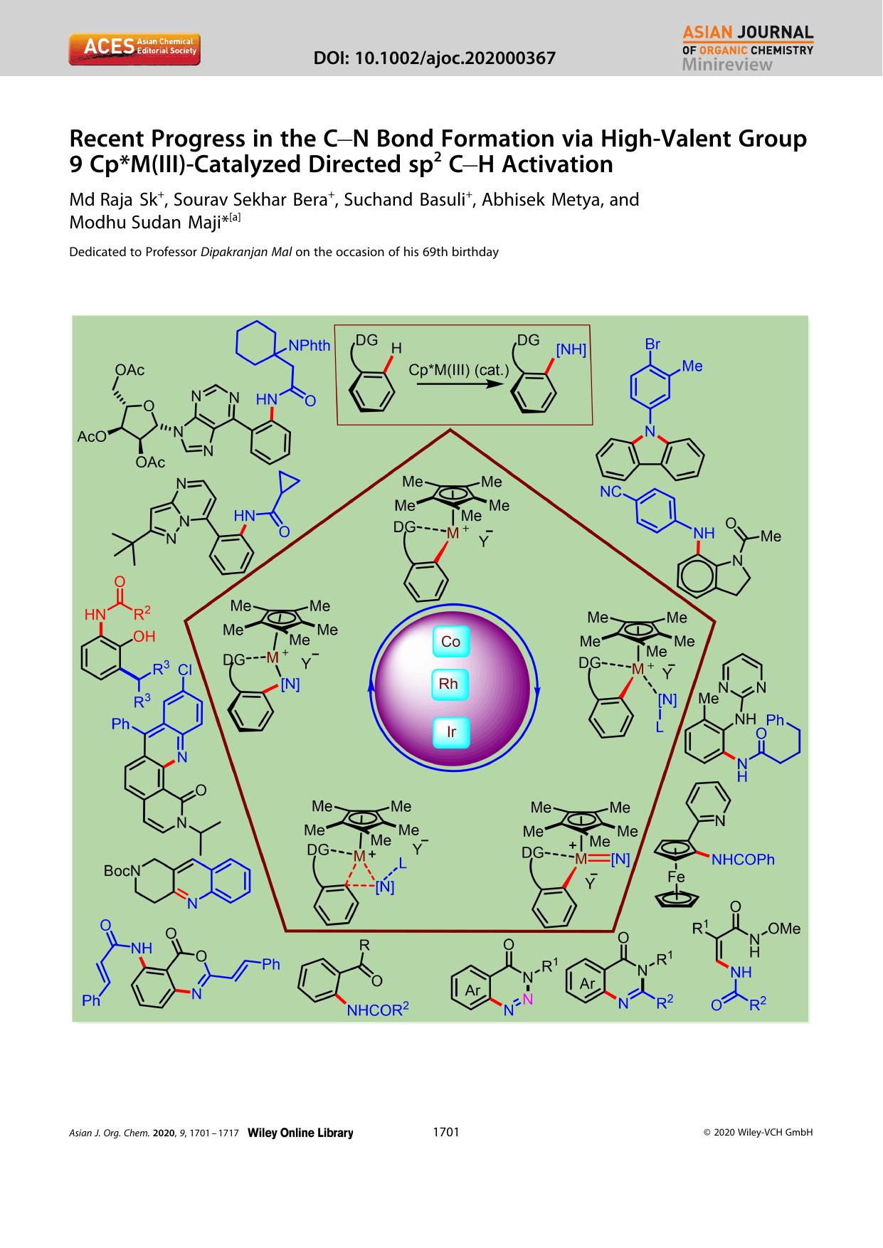 Recent Progress in the CâN Bond Formation via HighâValent Group 9 Cp*M(III)âCatalyzed Directed sp2 CâH Activation by Unknown
