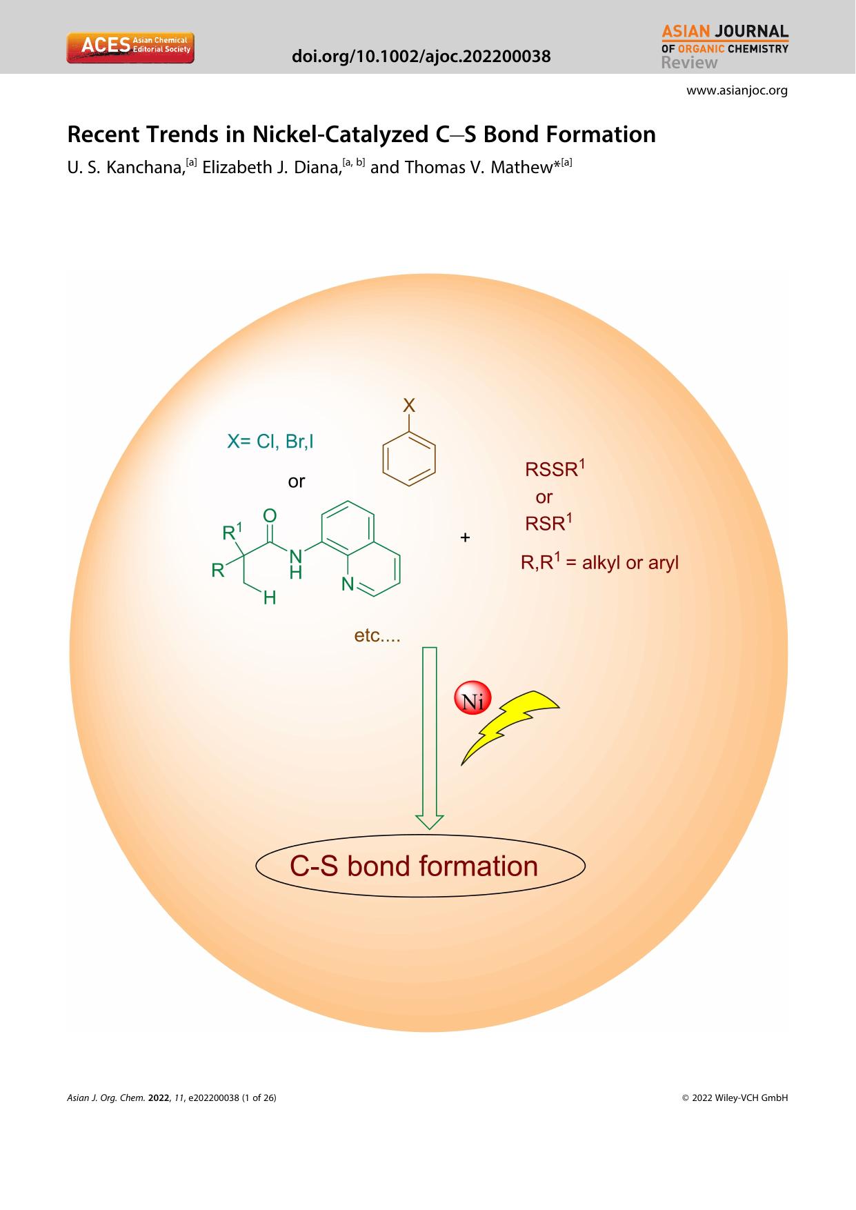 Recent Trends in NickelâCatalyzed CâS Bond Formation by Unknown