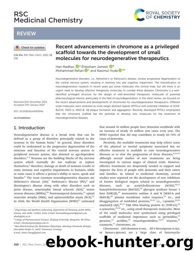 Recent advancements in chromone as a privileged scaffold towards the development of small molecules for neurodegenerative therapeutics by Hari Madhav & Ehtesham Jameel & Mohammad Rehan & Nasimul Hoda