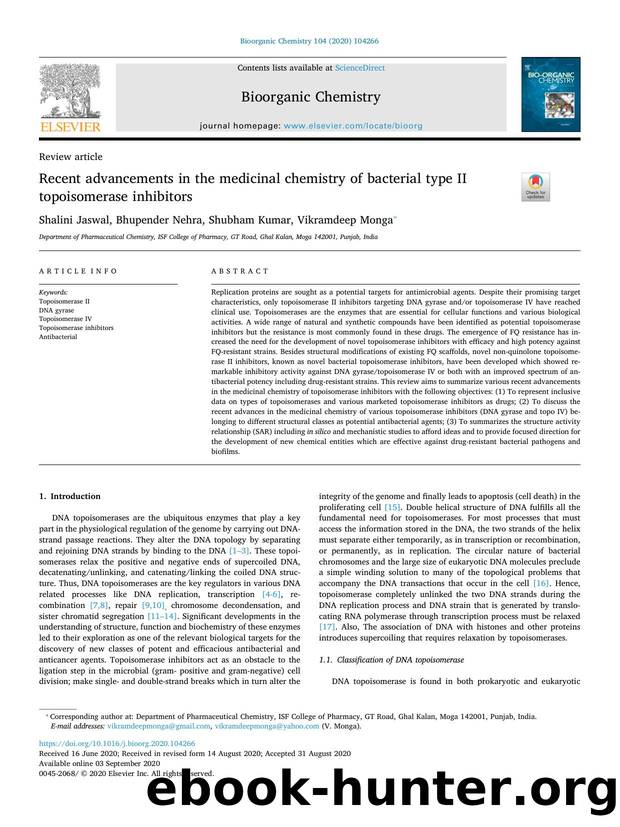 Recent advancements in the medicinal chemistry of bacterial type II topoisomerase inhibitors by Shalini Jaswal & Bhupender Nehra & Shubham Kumar & Vikramdeep Monga