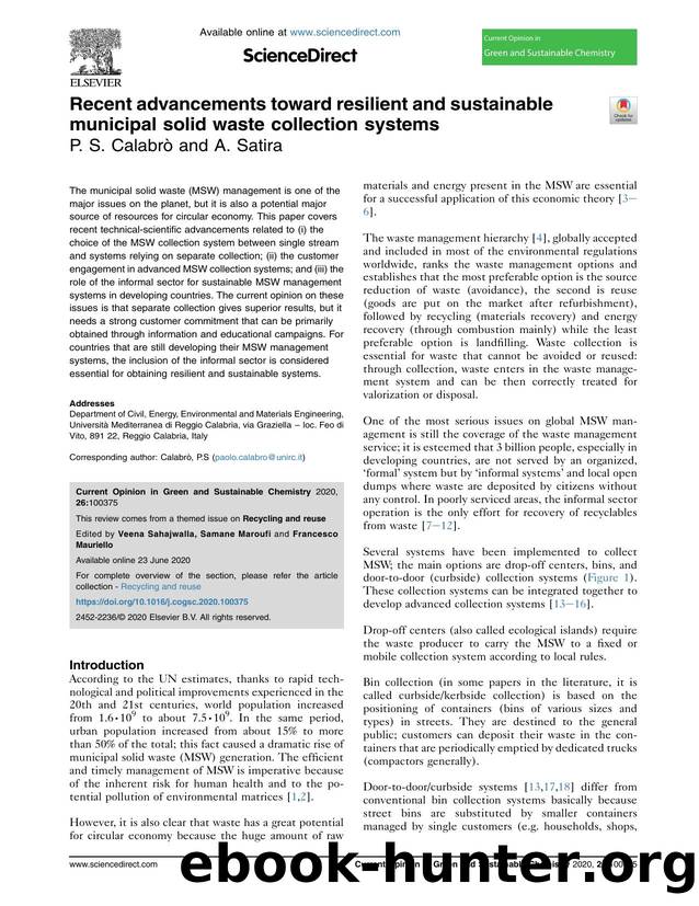 Recent advancements toward&nbsp;resilient and sustainable municipal solid waste collection systems by P.S. Calabrò & A. Satira