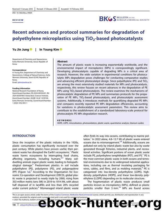 Recent advances and protocol summaries for degradation of polyethylene microplastics using TiO2âbased photocatalysts by Unknown