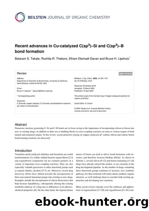 Recent advances in Cu-catalyzed C(sp3)âSi and C(sp3)âB bond formation by Balaram S. Takale Ruchita R. Thakore Elham Etemadi-Davan Bruce H. Lipshutz