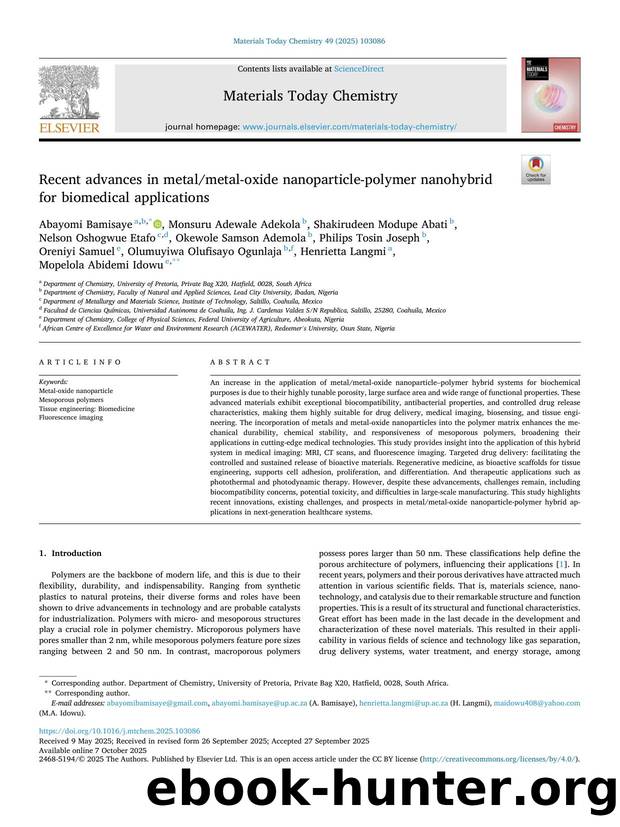 Recent advances in metalmetal-oxide nanoparticle-polymer nanohybrid for biomedical applications by unknow