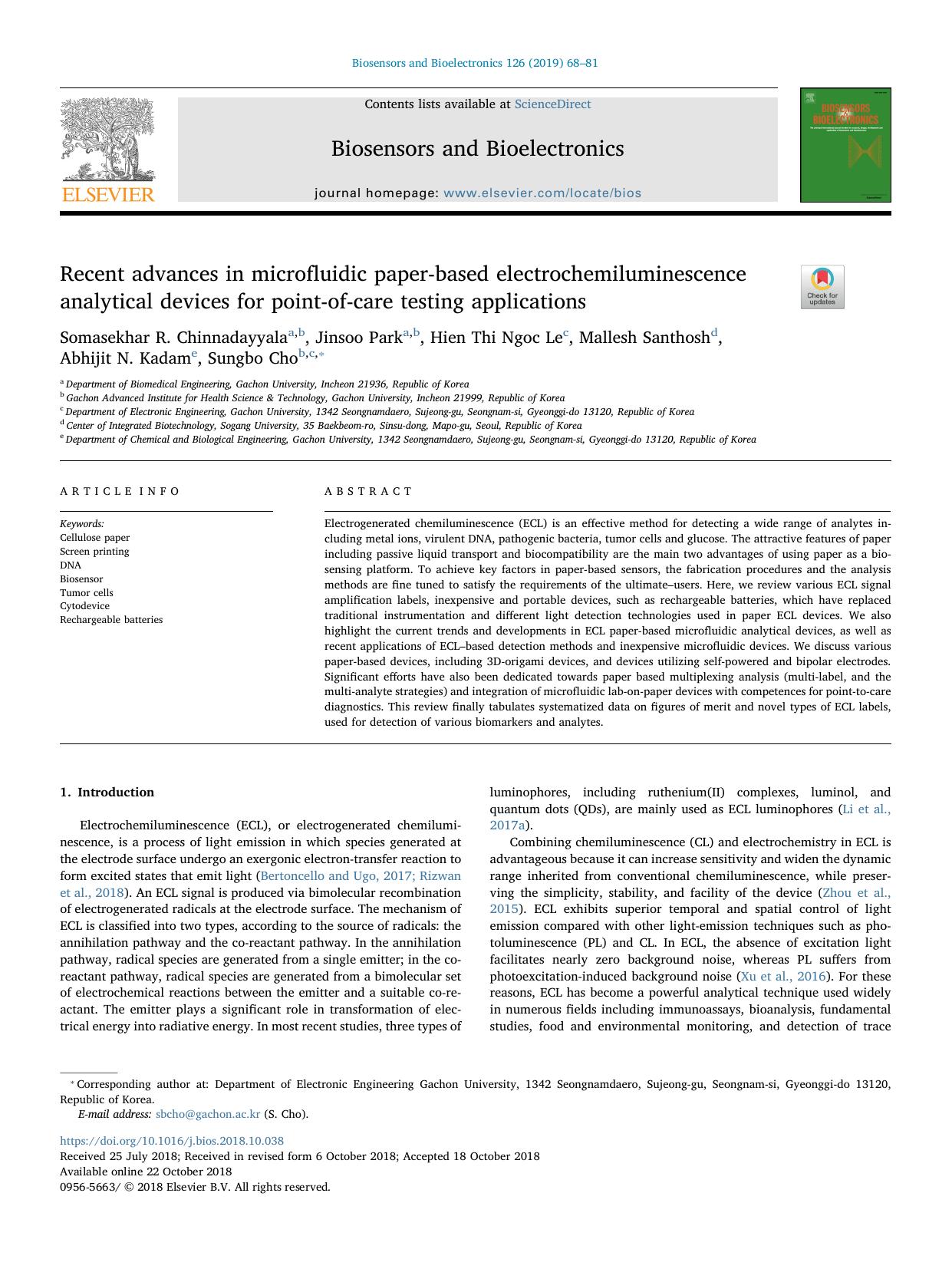 Recent advances in microfluidic paper-based electrochemiluminescence analytical devices for point-of-care testing applications by unknow