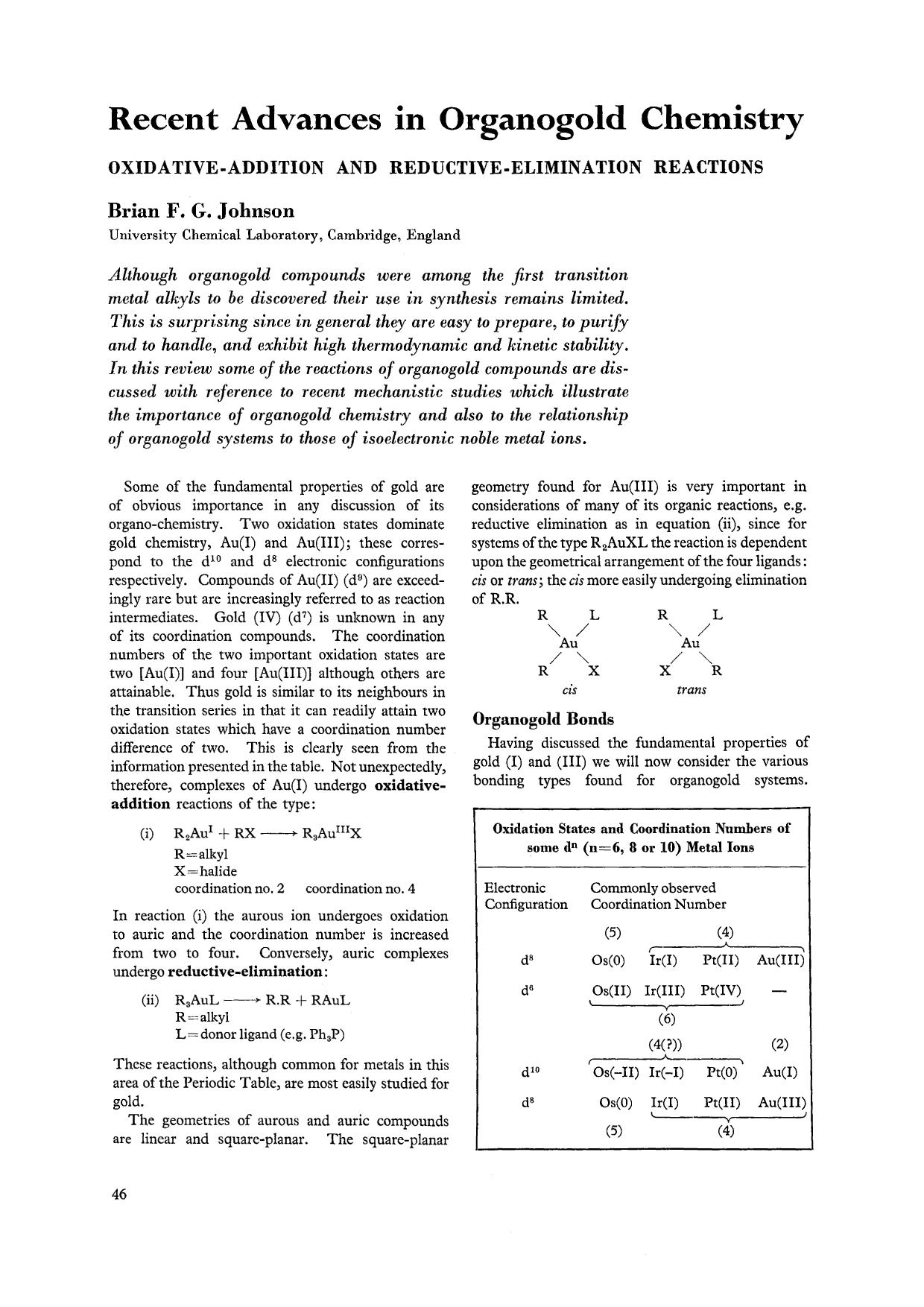 Recent advances in organogold chemistry by Unknown