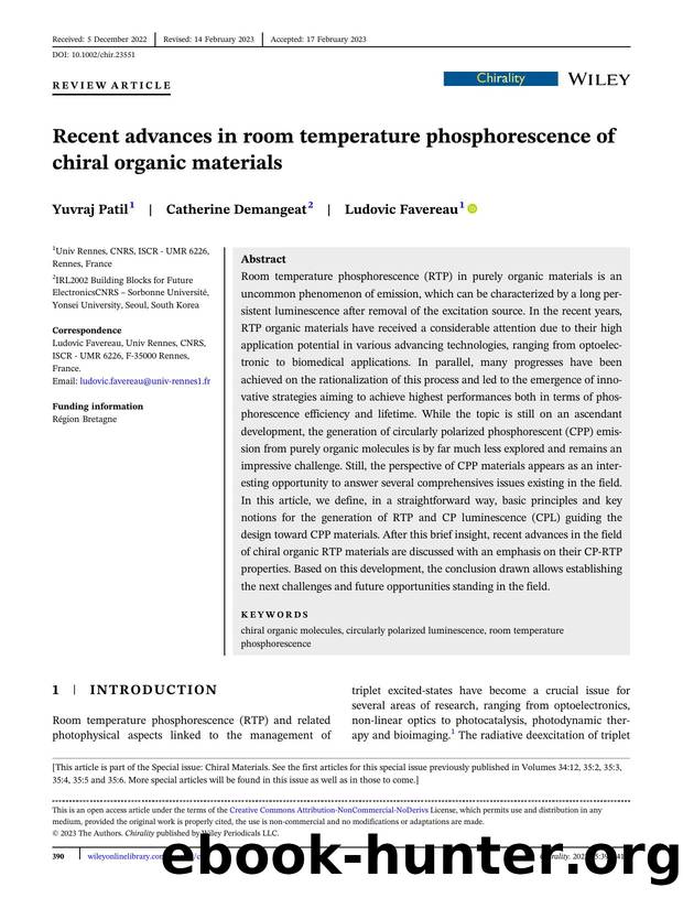 Recent advances in room temperature phosphorescence of chiral organic materials by Yuvraj Patil Catherine Demangeat Ludovic Favereau