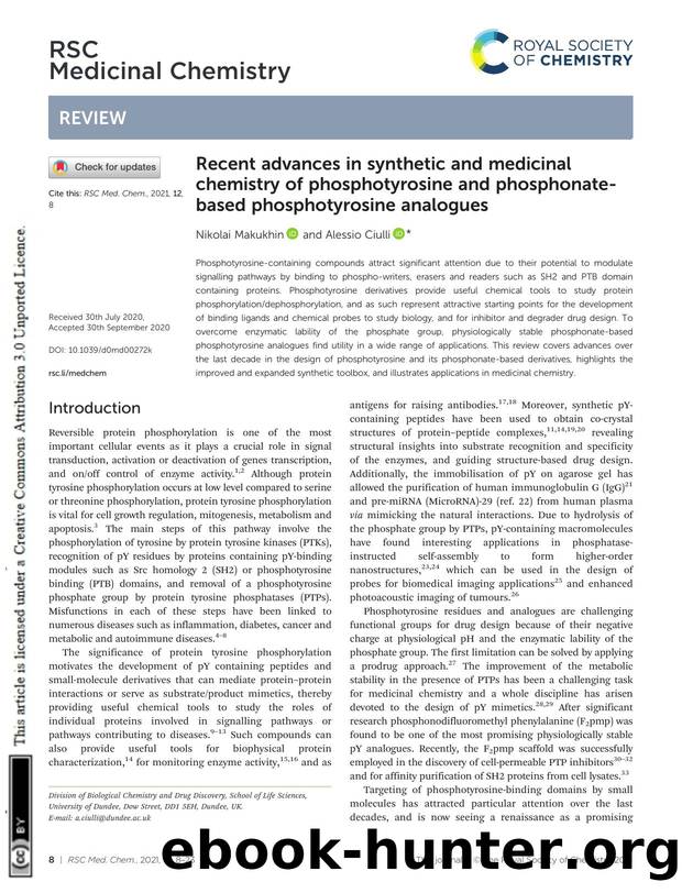 Recent advances in synthetic and medicinal chemistry of phosphotyrosine and phosphonate-based phosphotyrosine analogues by Nikolai Makukhin & Alessio Ciulli