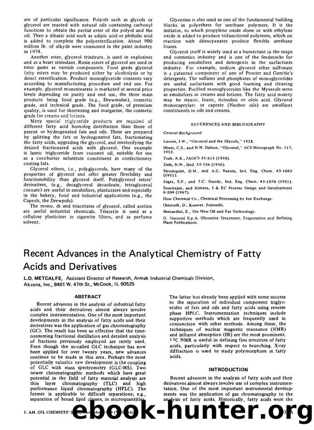 Recent advances in the analytical chemistry of fatty acids and derivatives by Unknown