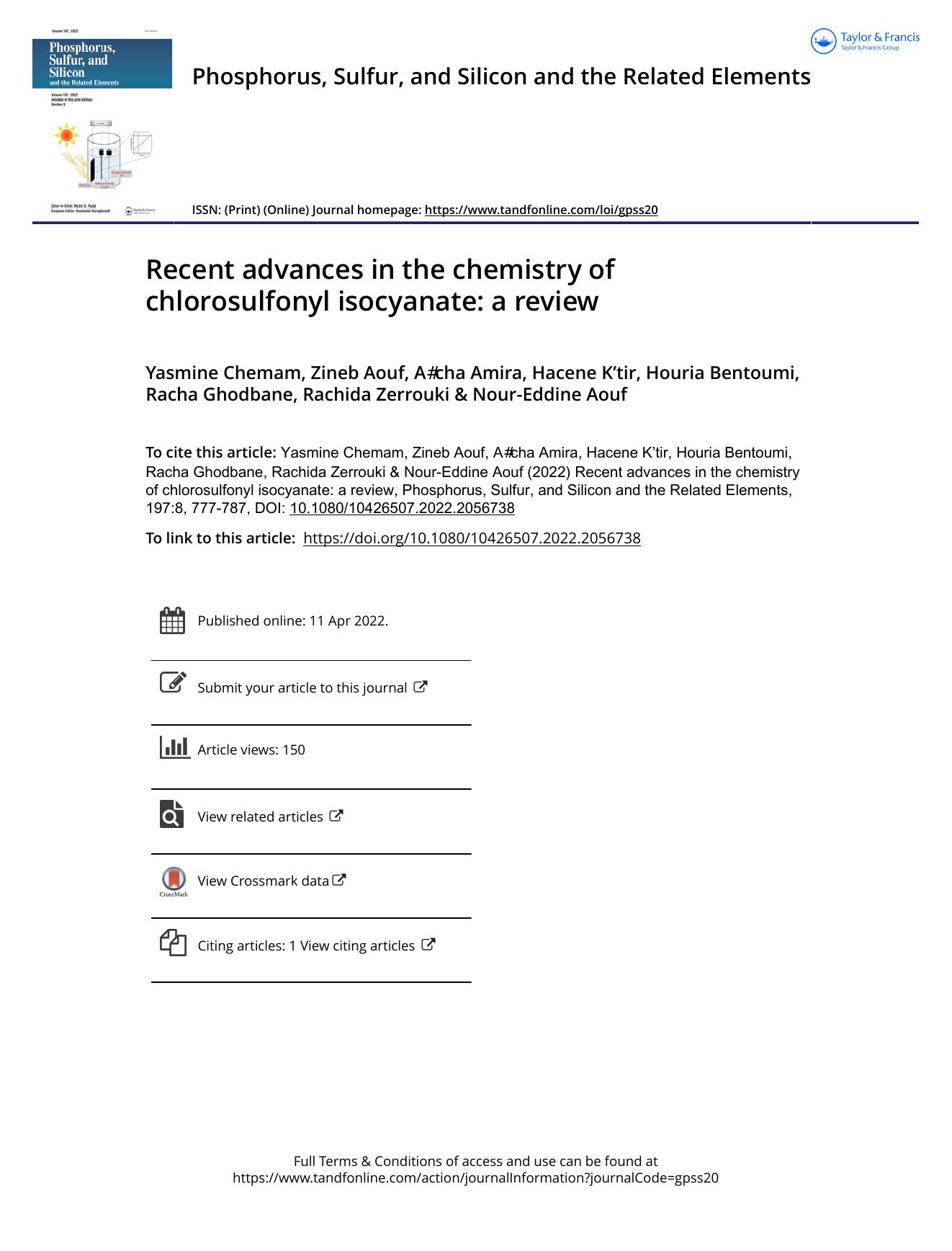 Recent advances in the chemistry of chlorosulfonyl isocyanate: a review by unknow