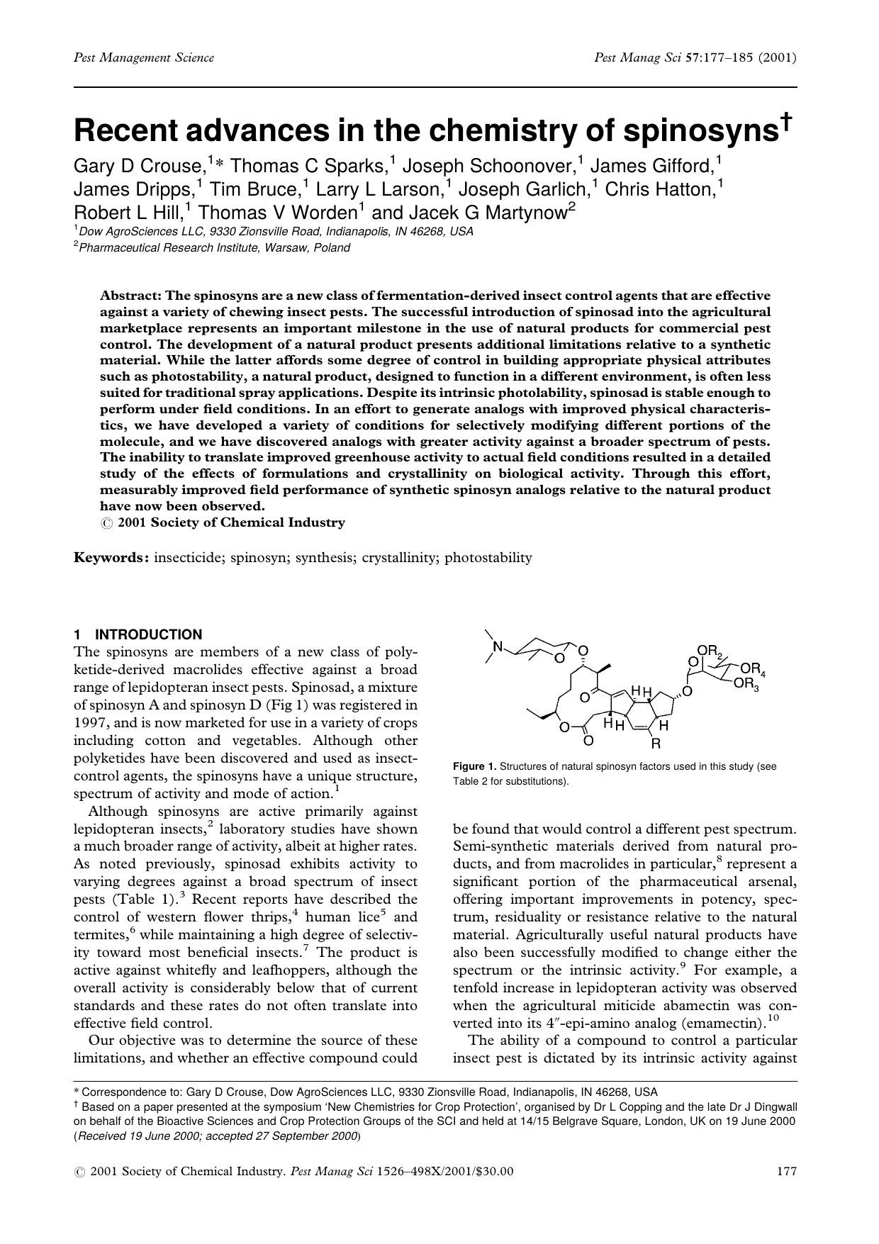 Recent advances in the chemistry of spinosyns by Unknown