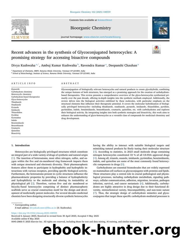 Recent advances in the synthesis of Glycoconjugated heterocycles: A promising strategy for accessing bioactive compounds by Divya Kushwaha & Ambuj Kumar Kushwaha & Ravendra Kumar & Deepanshi Chauhan