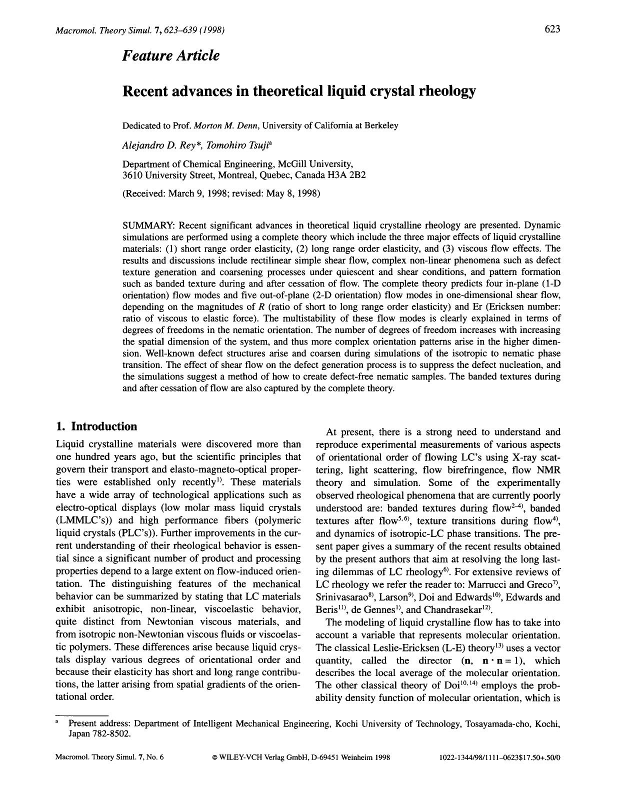 Recent advances in theoretical liquid crystal rheology by Unknown