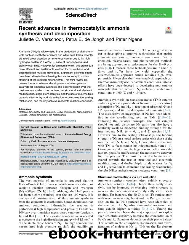 Recent advances in thermocatalytic ammonia synthesis and decomposition by Juliette C. Verschoor & Petra E. de Jongh & Peter Ngene