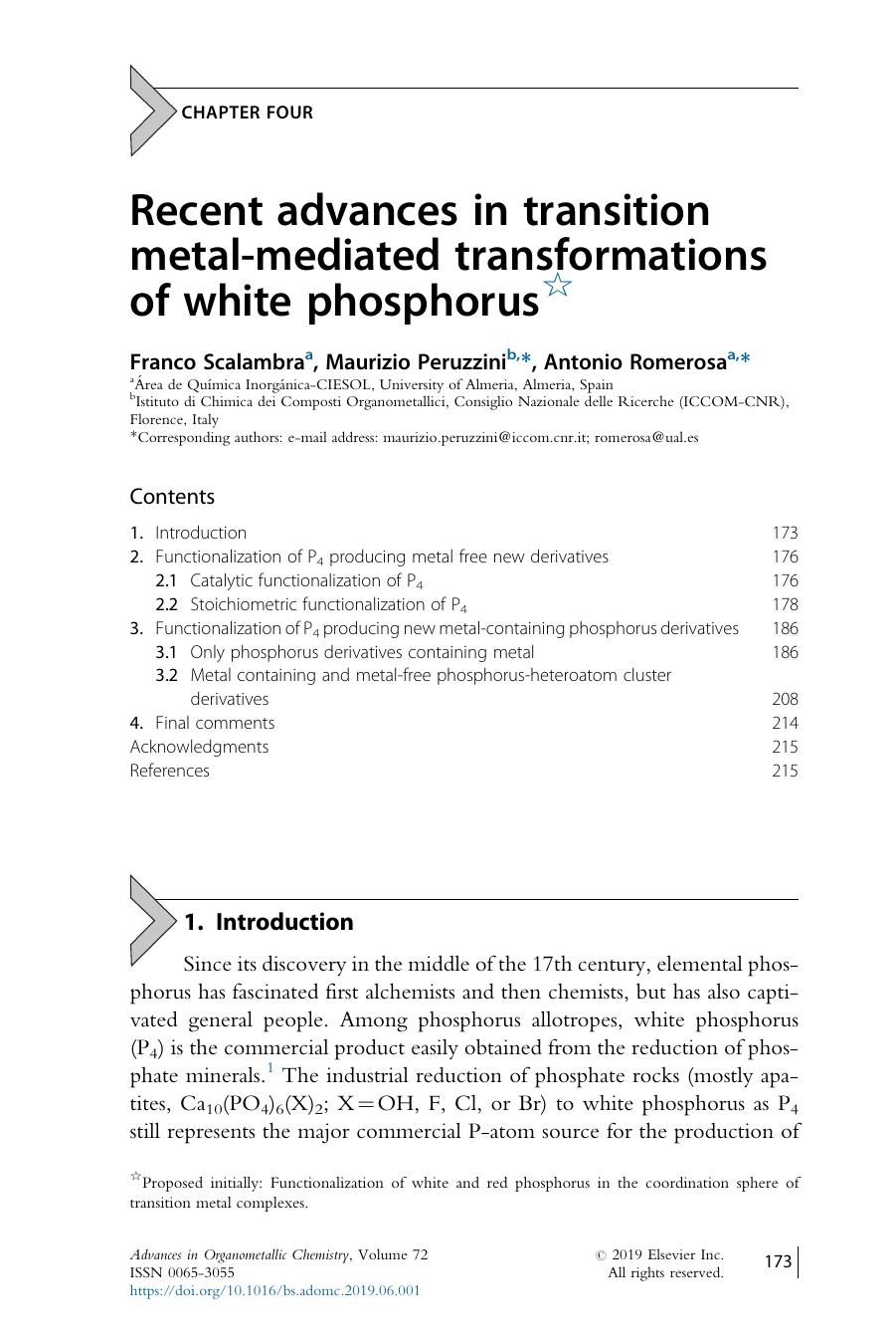 Recent advances in transition metal-mediated transformations of white phosphorus by Franco Scalambra