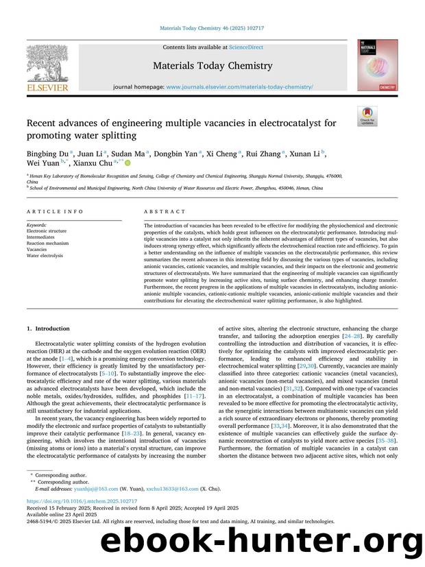 Recent advances of engineering multiple vacancies in electrocatalyst for promoting water splitting by unknow
