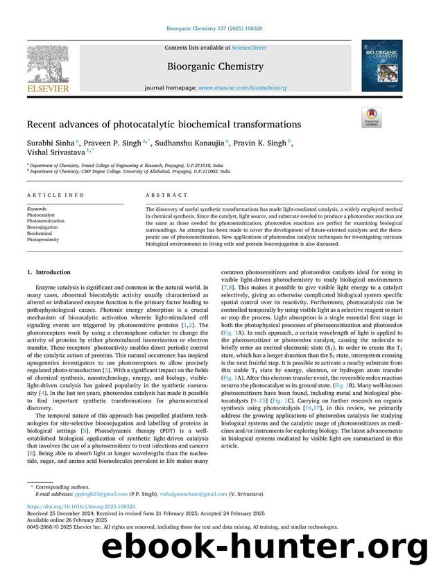 Recent advances of photocatalytic biochemical transformations by Surabhi Sinha & Praveen P. Singh & Sudhanshu Kanaujia & Pravin K. Singh & Vishal Srivastava